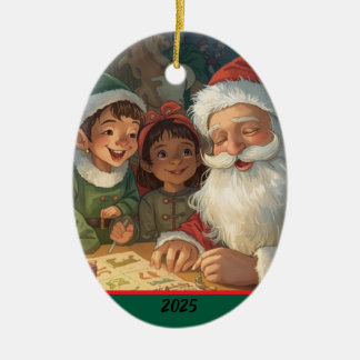 Tomte som gör en lista-ornament julgransprydnad keramik