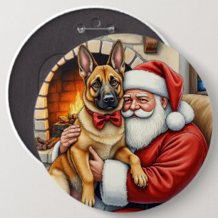 Tomte som håller belgisk malinois julkonst knapp