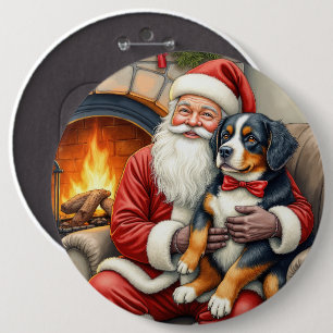 Tomte som håller Bernese Mountain Dog jul Knapp