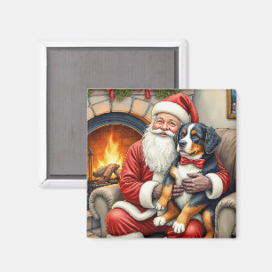Tomte som håller Bernese Mountain Dog jul Magnet