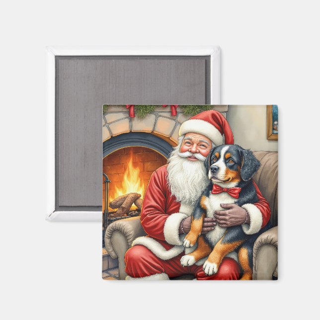 Tomte som håller Bernese Mountain Dog jul Magnet (Front/Back)