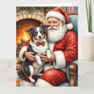 Tomte som håller border collie julkonst kort
