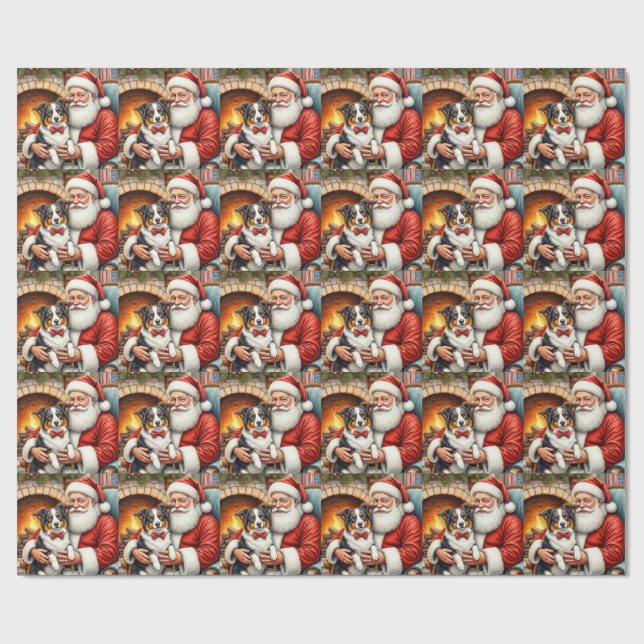 Tomte som håller border collie julkonst presentpapper (Platt)