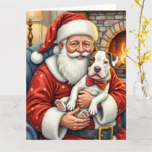 Tomte som håller Bull Terrier Julkonst Kort