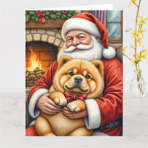 Tomte som håller Chow Chow julkonst Kort