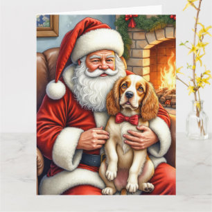 Tomte som håller Cocker Spaniel julkonst Kort