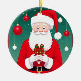 Tomte som håller en present julgransprydnad keramik