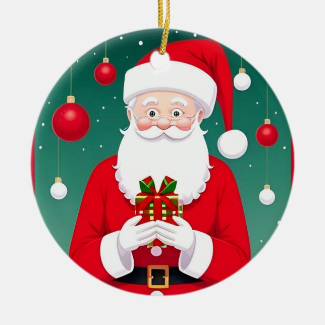 Tomte som håller en present julgransprydnad keramik (Framsidan)