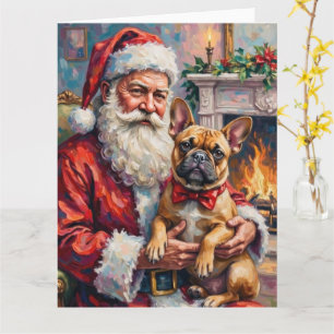 Tomte som håller fransk bulldogg julkonst kort