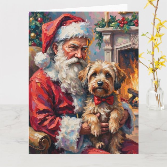Tomte som håller Havanesiskt julkonst Kort (Gul blomma)