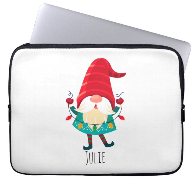 Tomte som håller julbelysning laptop fodral (Framsidan)