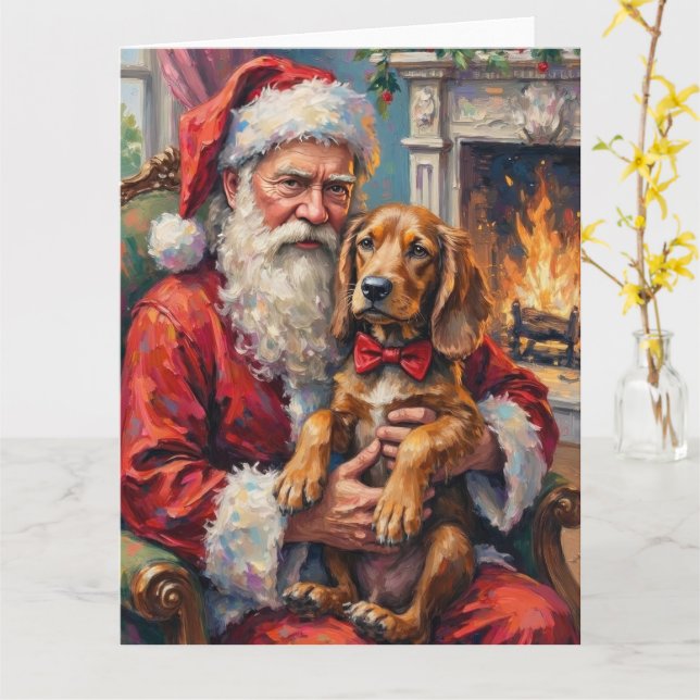 Tomte som håller Otterhound julkonst Kort (Gul blomma)