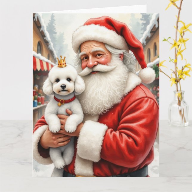 Tomte som håller pudel julkonst kort (Gul blomma)