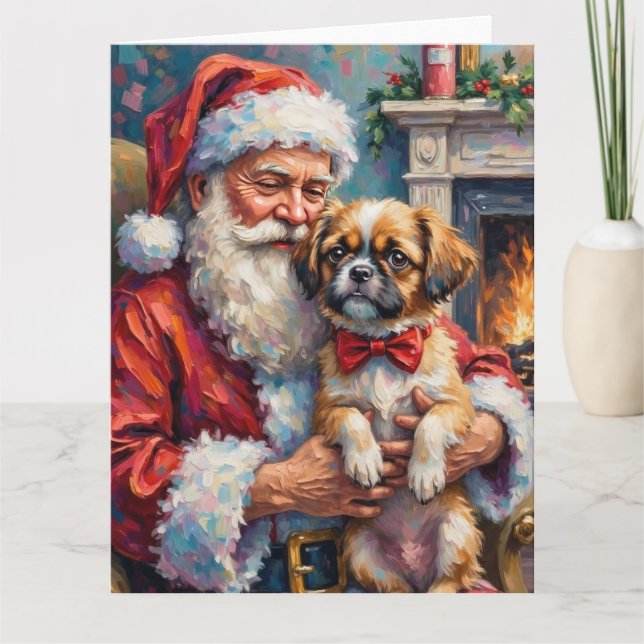 Tomte som håller Shih Tzu julkonst Kort (Framsida)