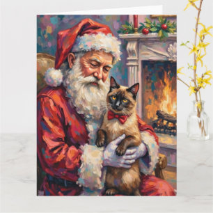 Tomte som håller siamesisk katt julkonst kort
