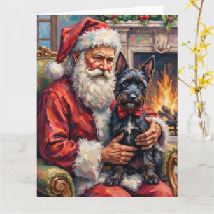Tomte som håller skotsk terrier julkonst kort