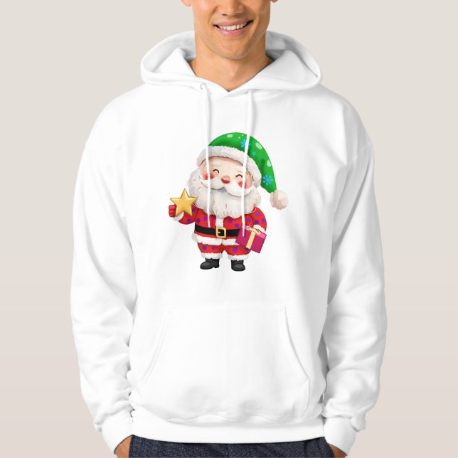 Tomte som håller stjärna & gåva hoodie (Framsida)