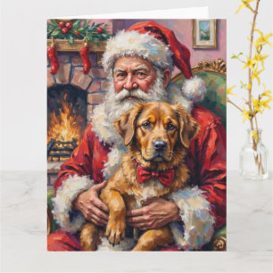 Tomte som håller tibetansk mastiff julkonst kort