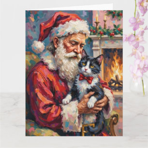 Tomte som håller Tuxedokatt Julkonst Kort