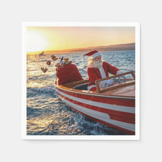 Tomte som kör en speedbåt pappersservett (Framsidan)