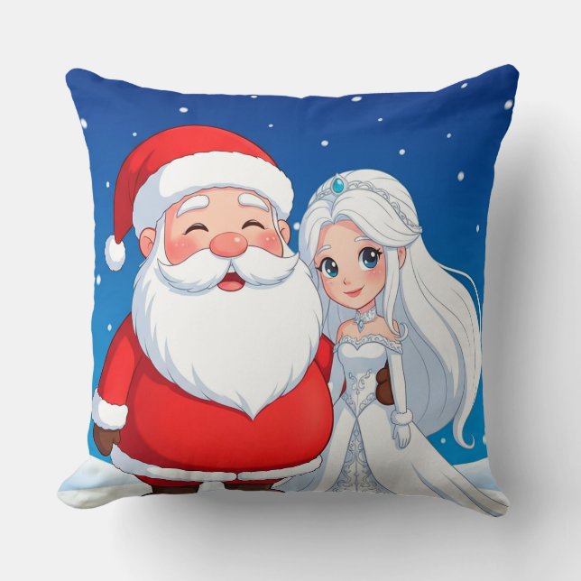Tomte som kramar en snödrottning kudde (Framsida)