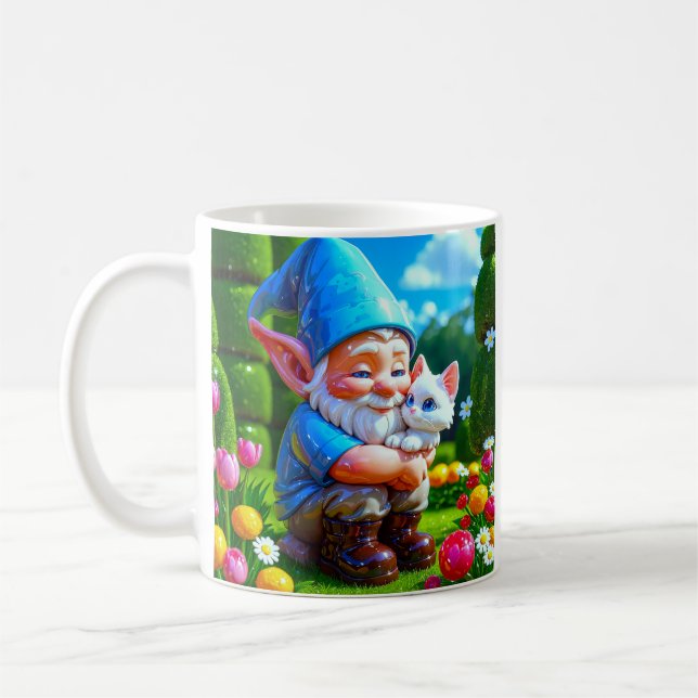 Tomte som kramar katt kaffemugg (Vänster)