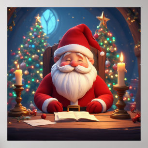 Tomte som läser en bok i ljuset från ett ljus poster