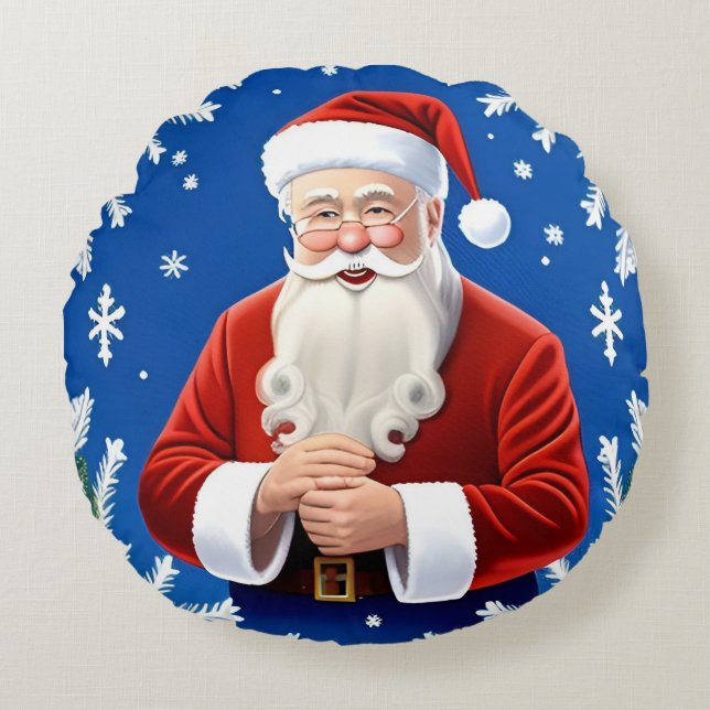 Tomte som ler julglädje 🎅 rund kudde (Framsidan)