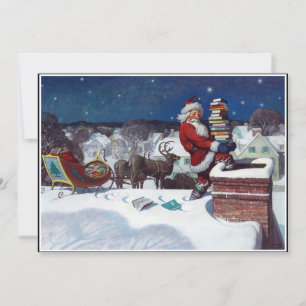 Tomte som levererar en stor mängd böcker av Wyeth Julkort