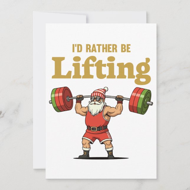 Tomte som lyfter vikter julkort (Framsida)
