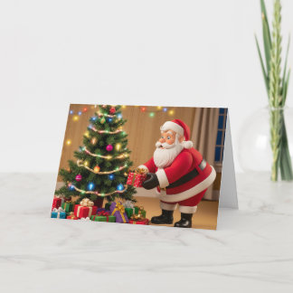 Tomte som placerar presenter under julgranen julko helgkort
