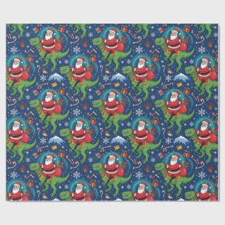 Tomte som rider på en dinosaur - rolig juldesign presentpapper