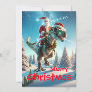 Tomte som rider på en dinosaurie julkort