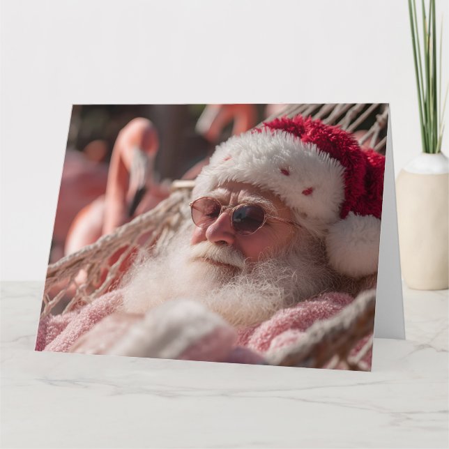 Tomte som slappnar av i hängmatta och bär solglasö kort (Framsida)