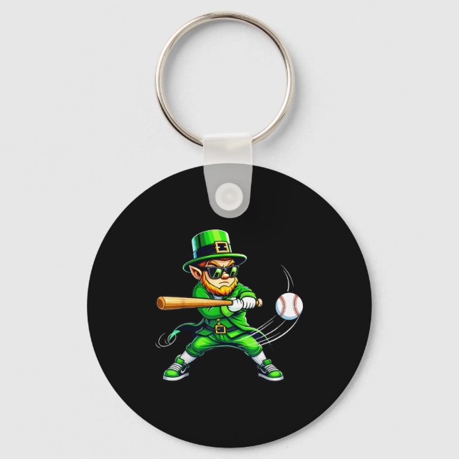 Tomte som spelar baseboll St Patricks Day Sport  Nyckelring (Framsida)