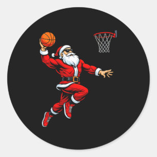 Tomte som spelar basket Xmas rolig jul basket Runt Klistermärke