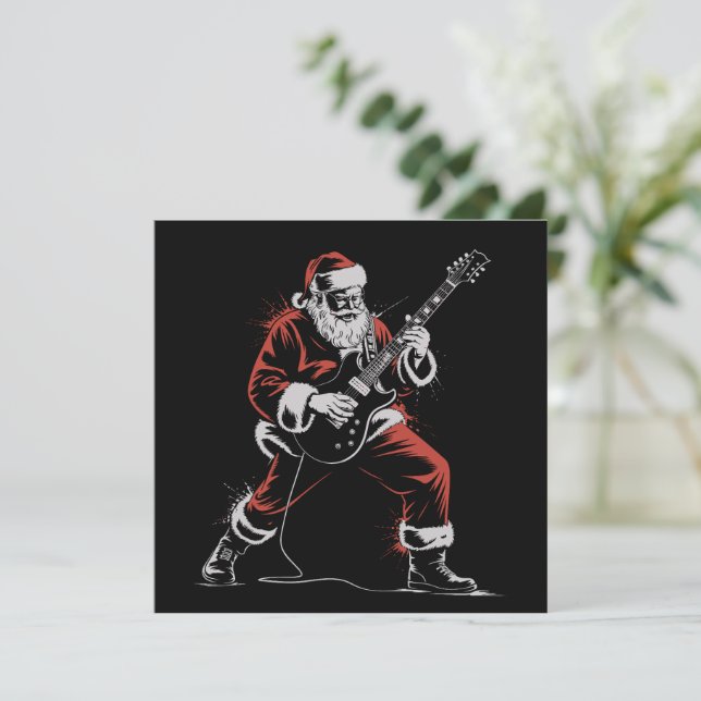 Tomte som spelar gitarr retro 90-tals julrock  julkort (Stående Fram)