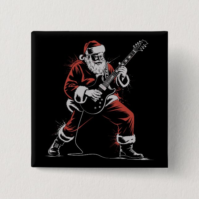 Tomte som spelar gitarr retro 90-tals julrock  knapp (Framsida)
