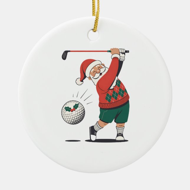 Tomte som spelar golf jul spelare golfare  julgransprydnad keramik (Framsidan)