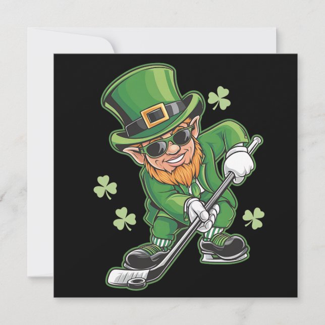 Tomte som spelar hockey St Patrick's Day irländsk Inbjudningar (Framsida)