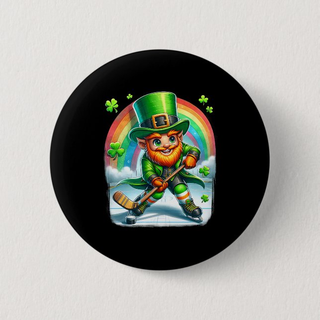 Tomte som spelar ishockey Saint Patricks Day  Knapp (Framsida)