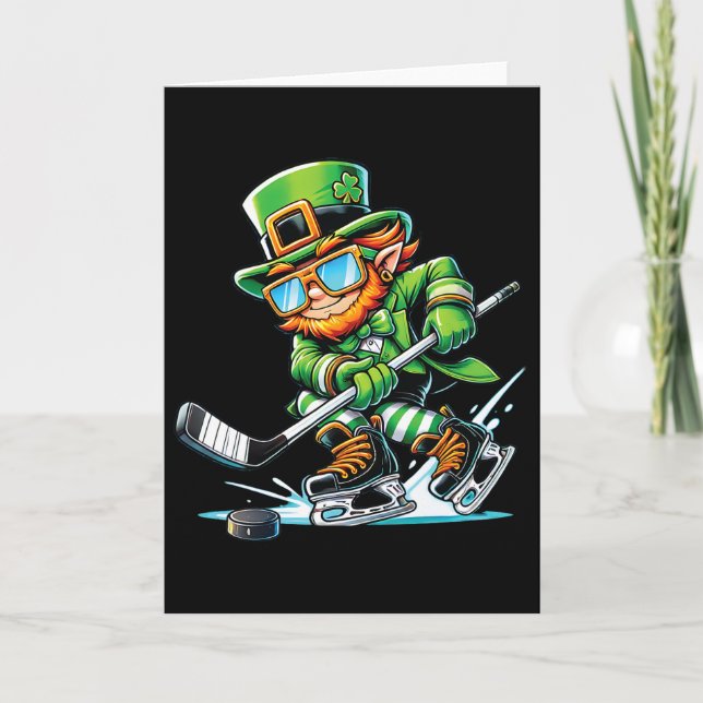 Tomte som spelar ishockey St Patricks Day Sport Kort (Framsida)