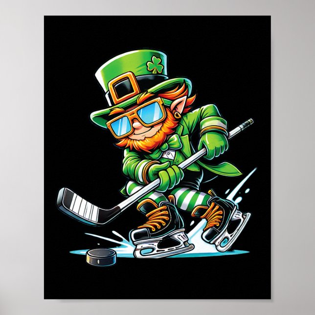 Tomte som spelar ishockey St Patricks Day Sport Poster (Framsidan)