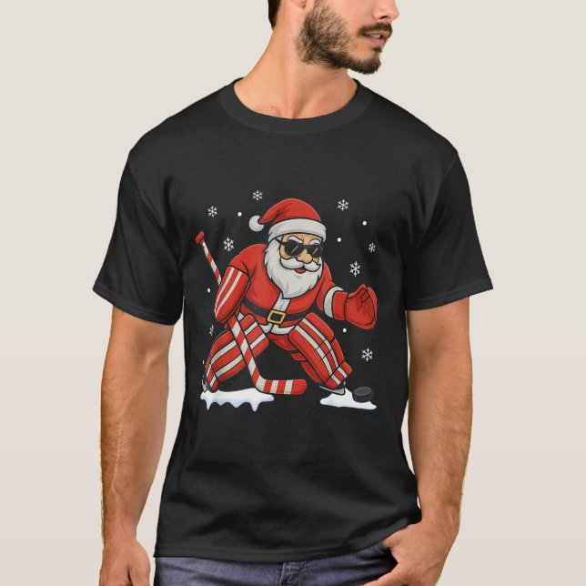Tomte som spelar ishockeymålvakt jul t shirt (Framsida)