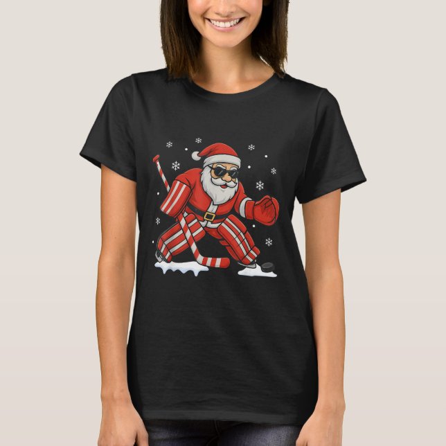 Tomte som spelar ishockeymålvakt jul t shirt (Framsida)