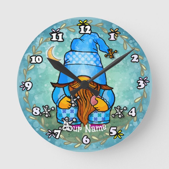 Tomte som spelar jacks  rund klocka (Framsida)
