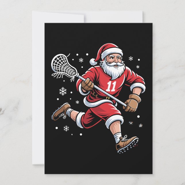 Tomte som spelar Lacrosse jul ledighet snö Xmas Inbjudningar (Framsida)