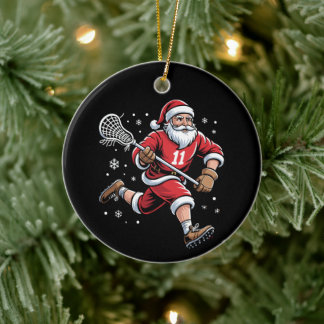 Tomte som spelar Lacrosse jul ledighet snö Xmas Julgransprydnad Keramik