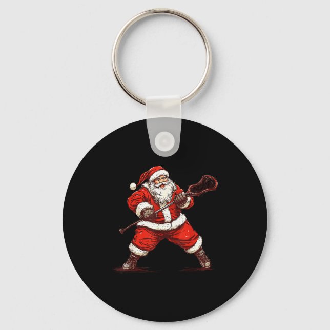 Tomte som spelar Lacrosse Rolig Lacrosse Lax Spela Nyckelring (Framsida)