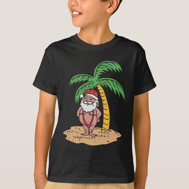 Tomte sommar badklänning rolig jul i juli strand t shirt (Framsida)